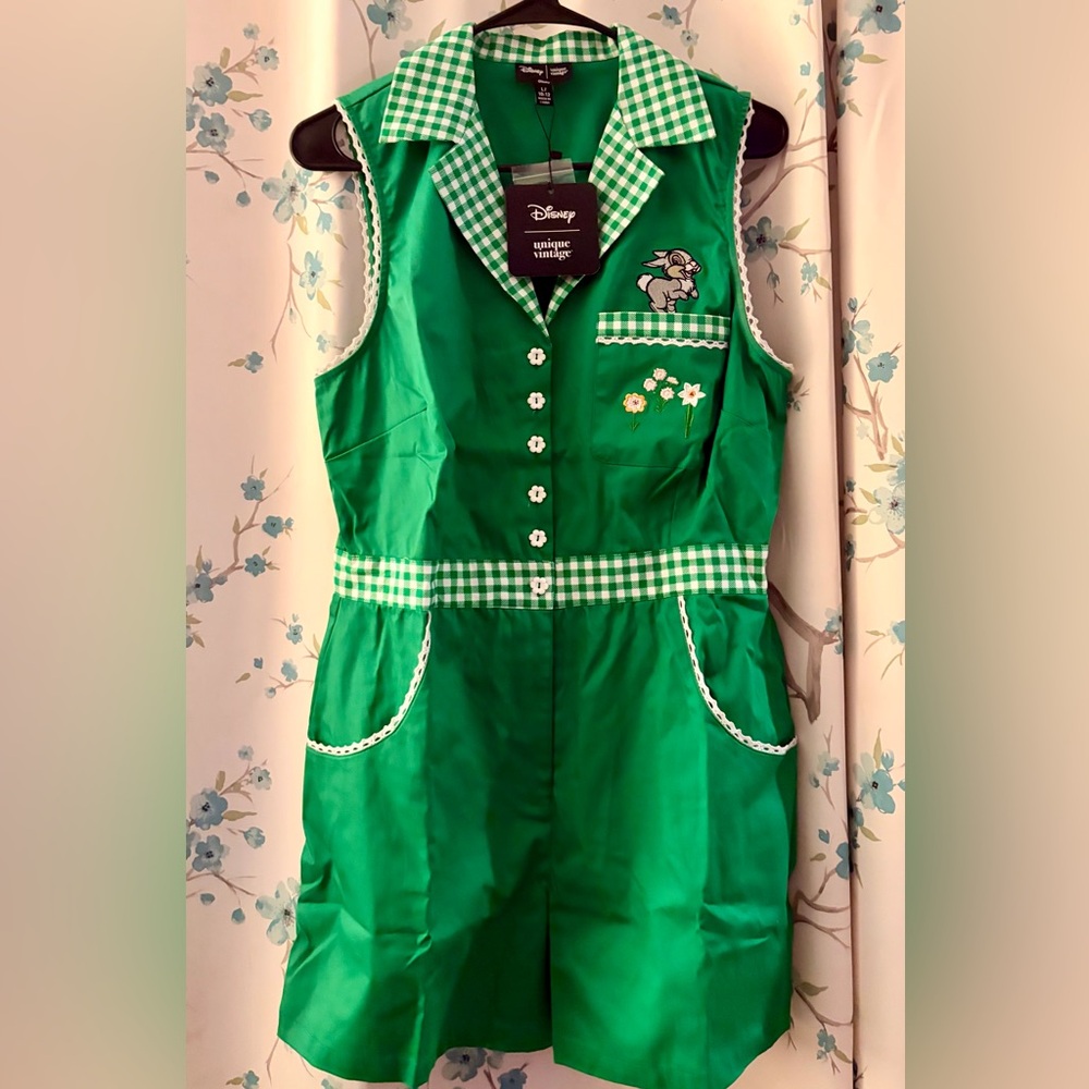 Disney x Unique Vintage Thumper Green Gingham Romper NWT Size L